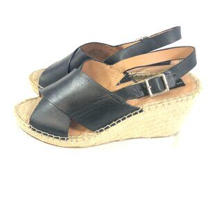 Steve Madden Espadrille black leather wedge sandal woman's sz 9.5